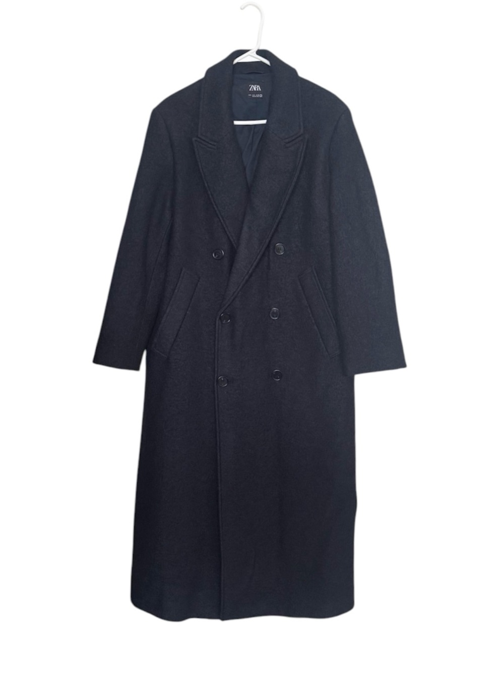 Zara Oversized Wool Blend Navy Double Breasted Pea Coat Size Small